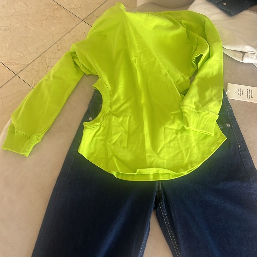 LONG SLEEVE JERSEY TOP WITH CUTOUT DETAIL ACID LIME M - Picture 8 of 9